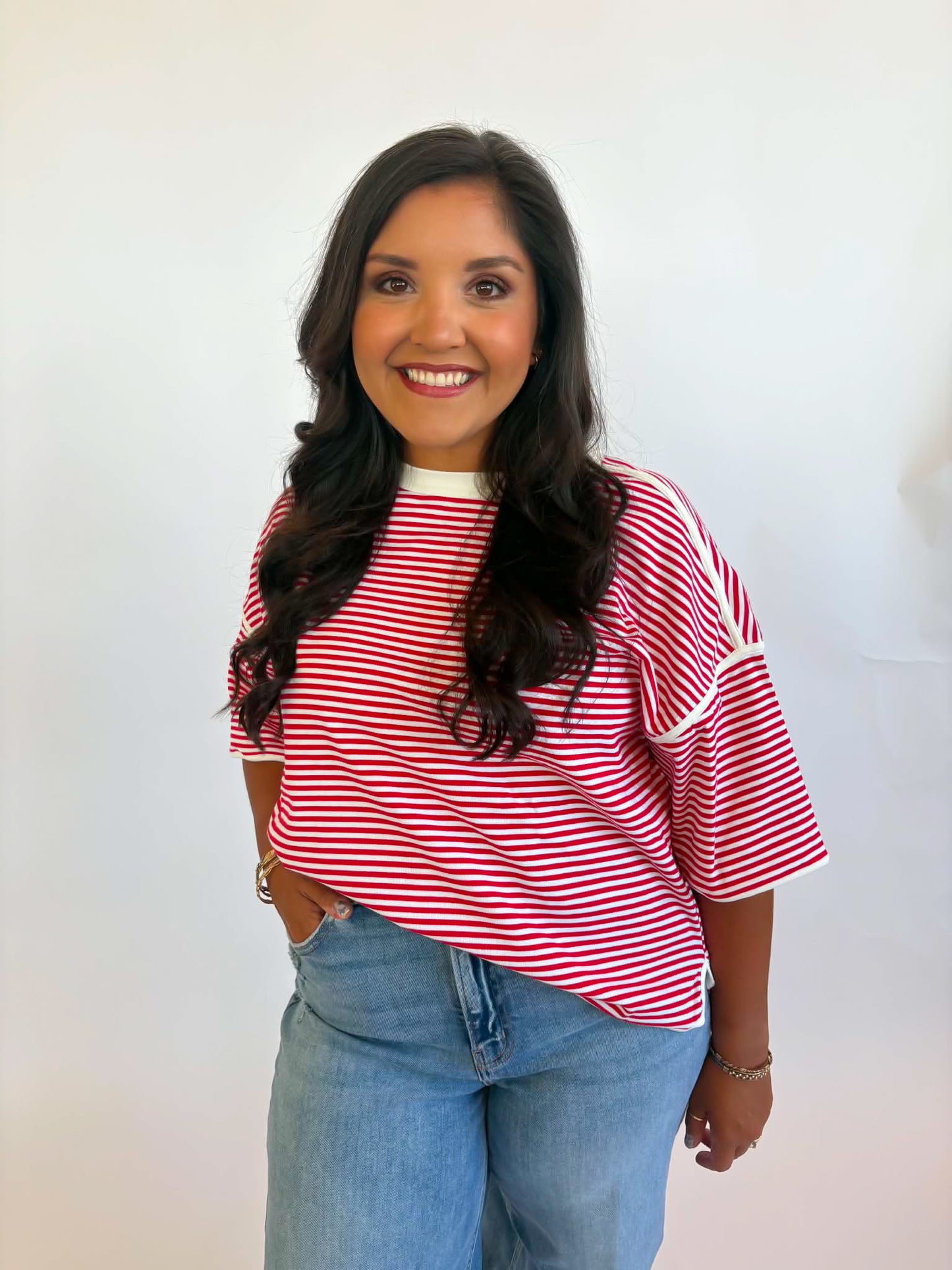 Stripe Oversized Top Red/White