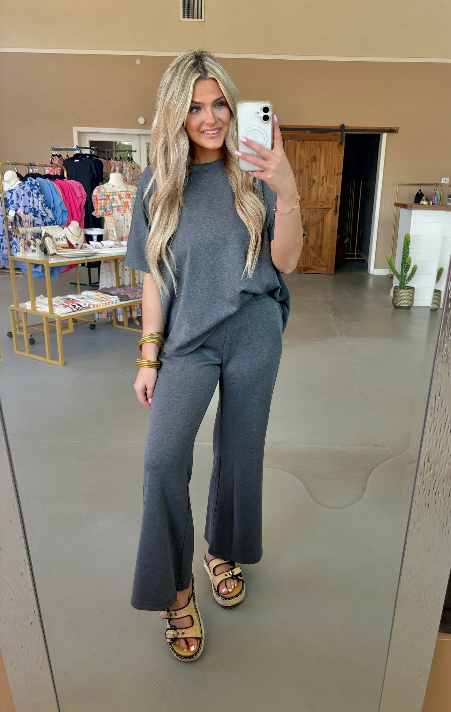 Curved Hem Pant Set - Charcoal