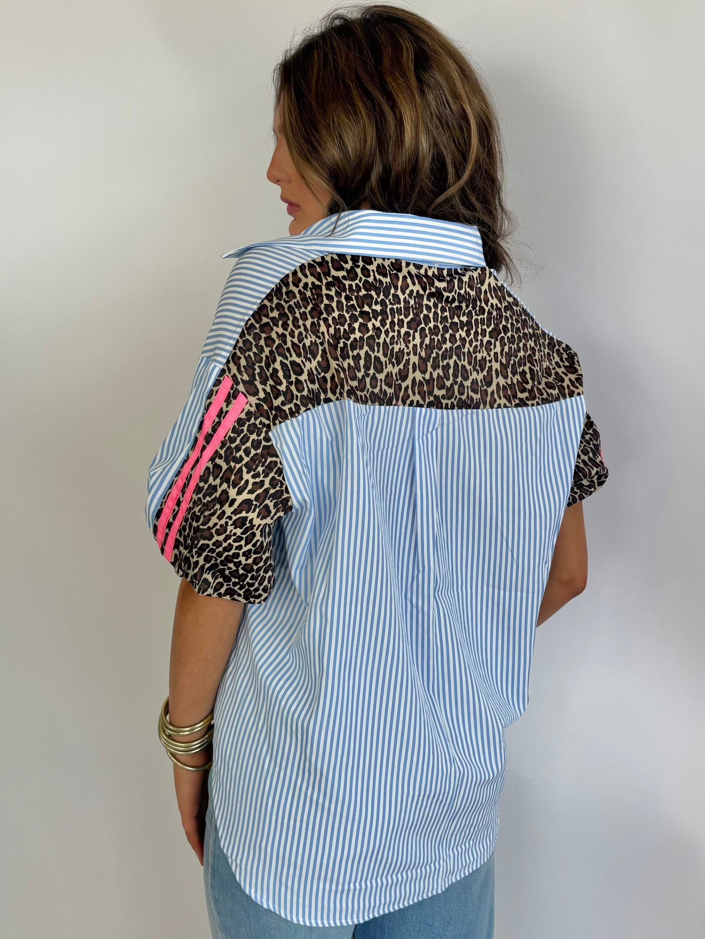 Stripe Top with Leopard
