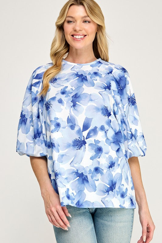Floral Blouse-Blue