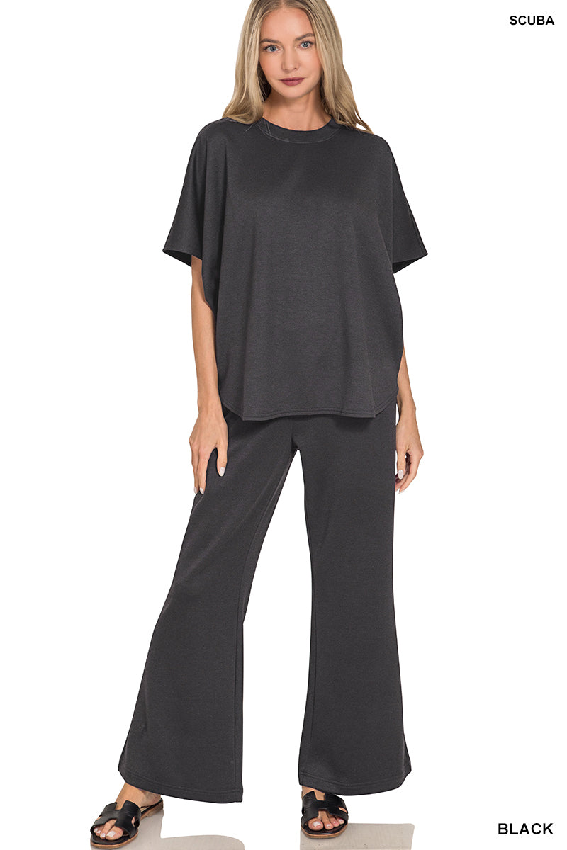 Black Curved Hem Pant Set