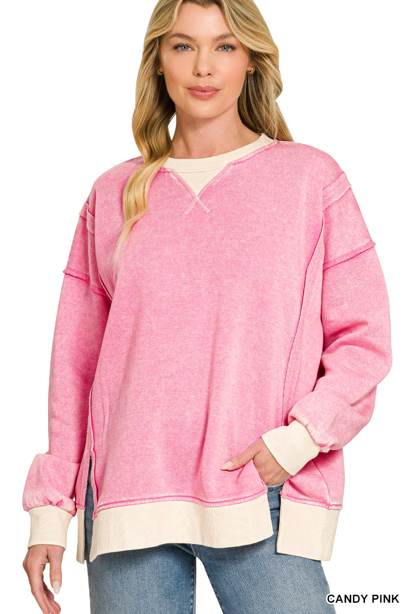 Acid Wash Sweatshirt-Pink