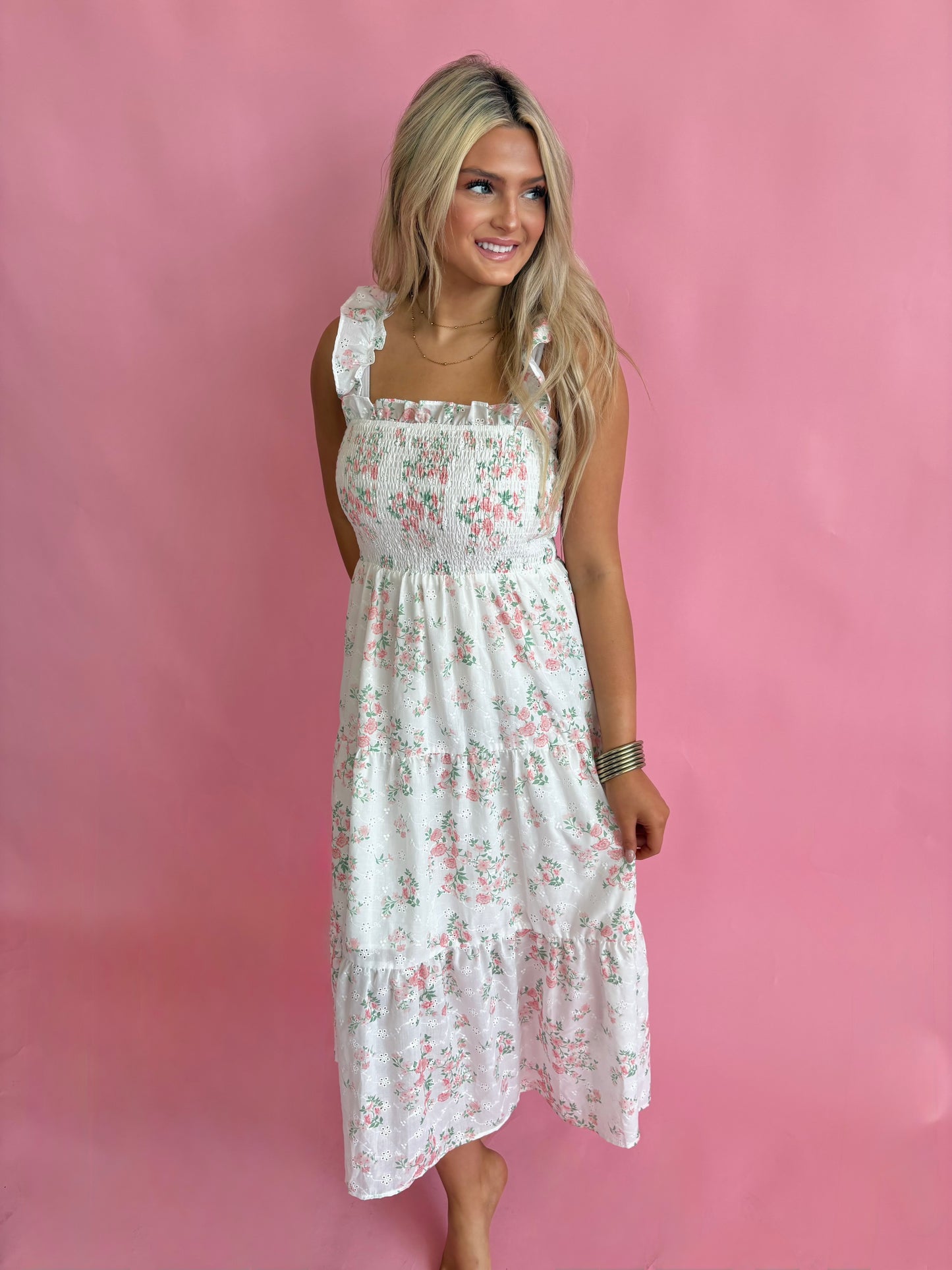 Floral Eyelet Dress - Pink