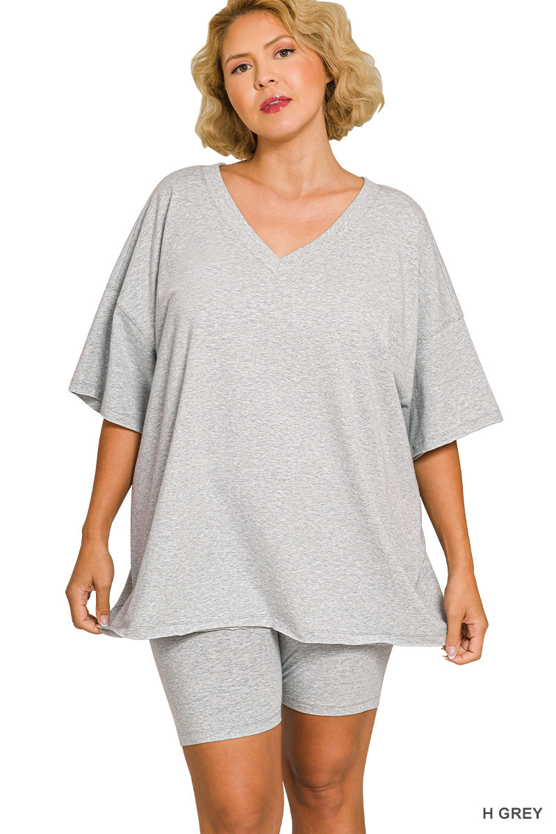 Plus Cotton VNeck Set-Grey