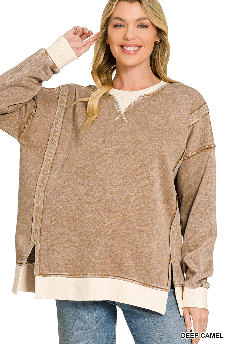 Acid Wash Sweatshirt-Mocha