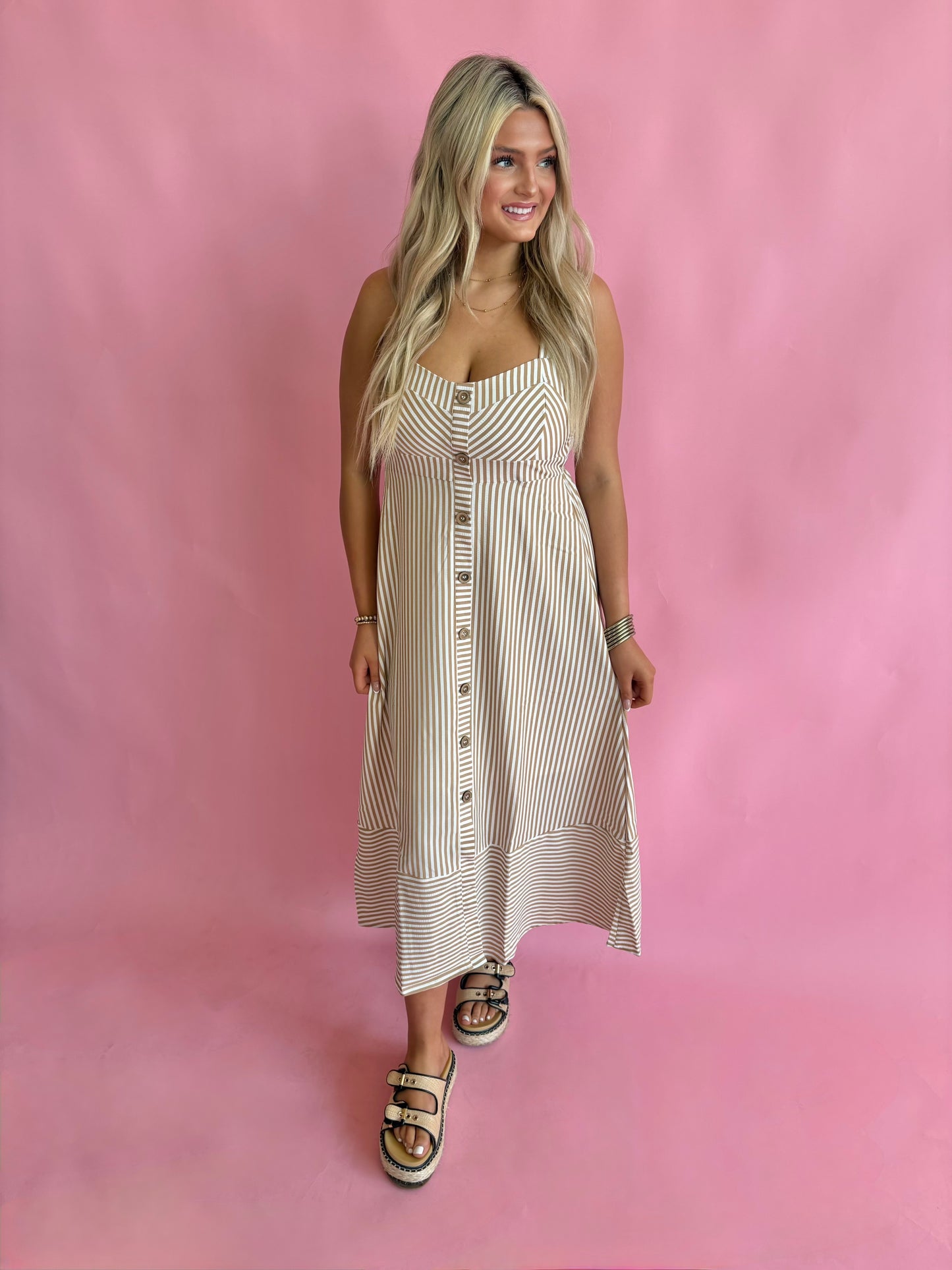 Sweetheart Khaki Stripe Dress
