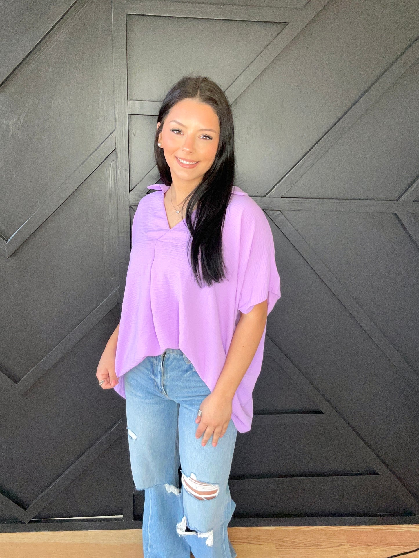 Woven Collared VNeck Top