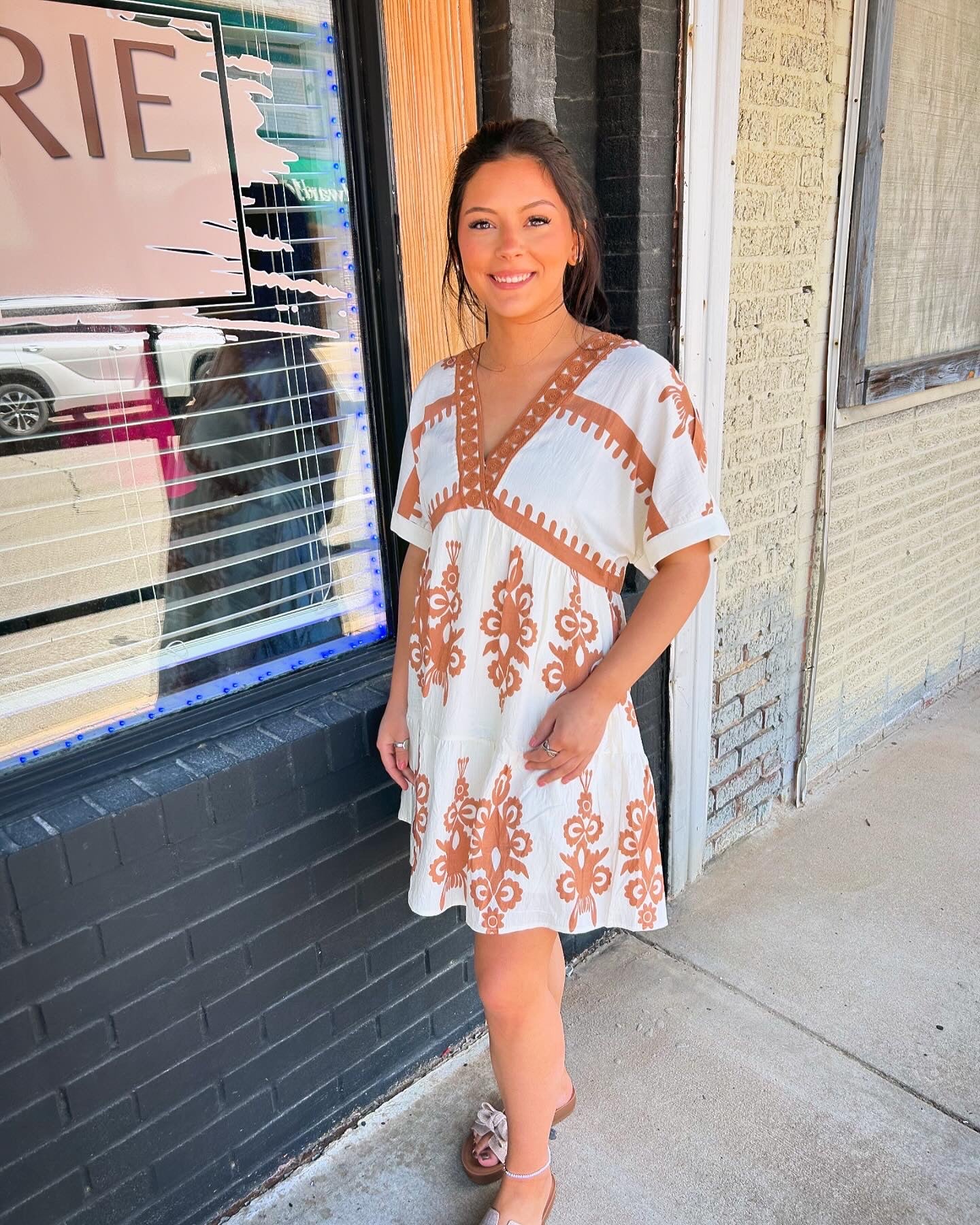 Printed VNeck Mini Dress