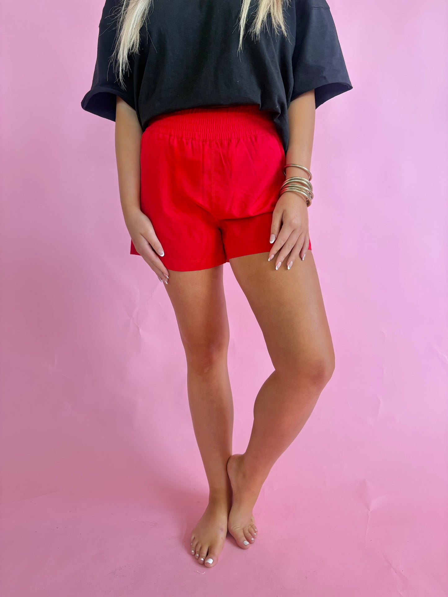 Woven Lined Shorts-Ruby