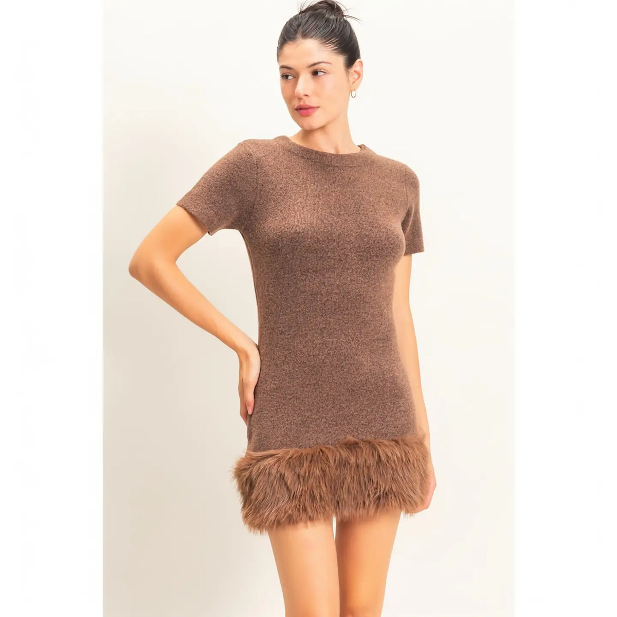 Faux Fur Trim Dress