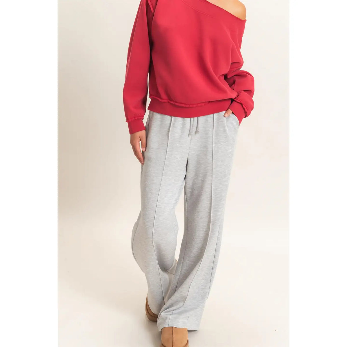Pintuck Wide Leg Pant-Grey