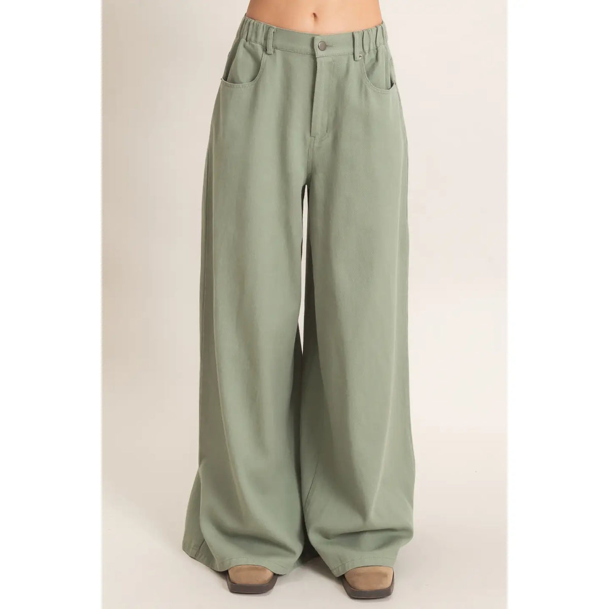 Olive Wide Leg High Rise Pant