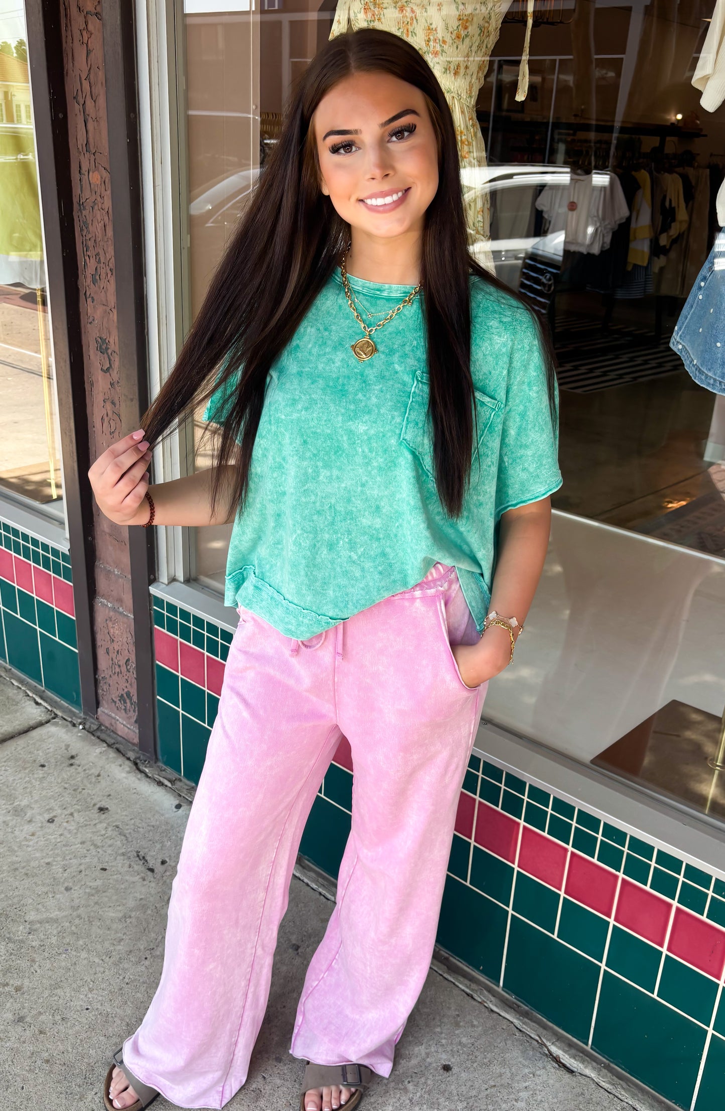 Acid Wash Sweat Pants - Mauve