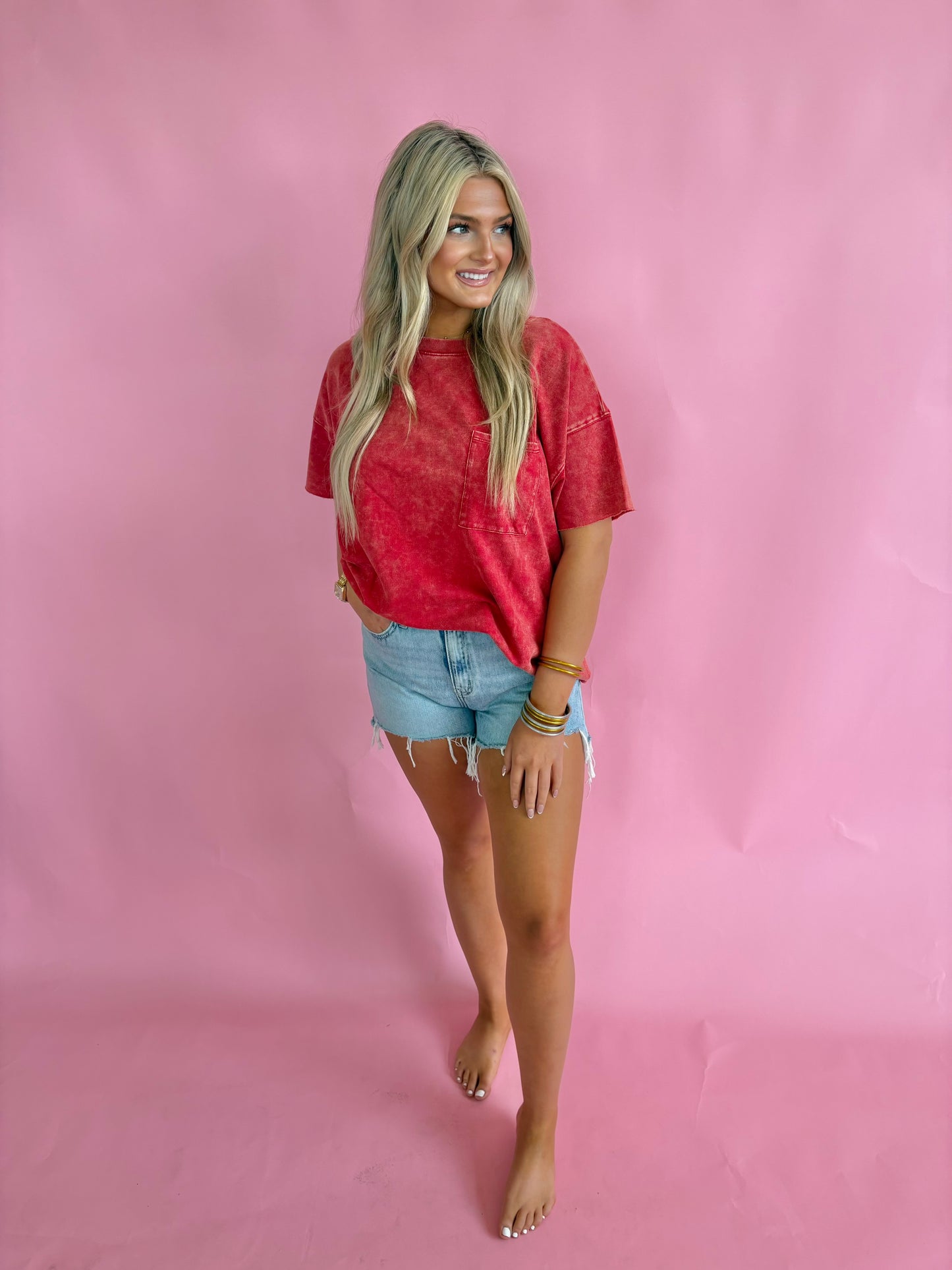 French Terry Raw Edge Top - Red