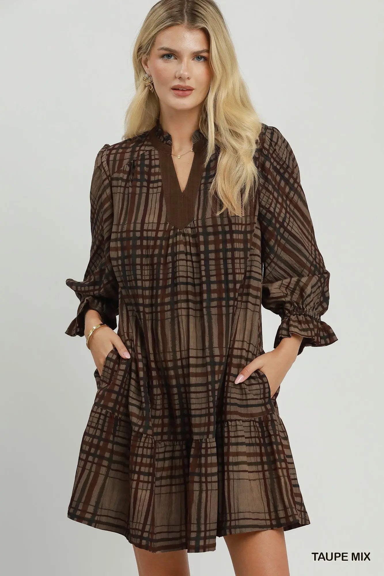 Umgee Taupe Mix Midi Dress
