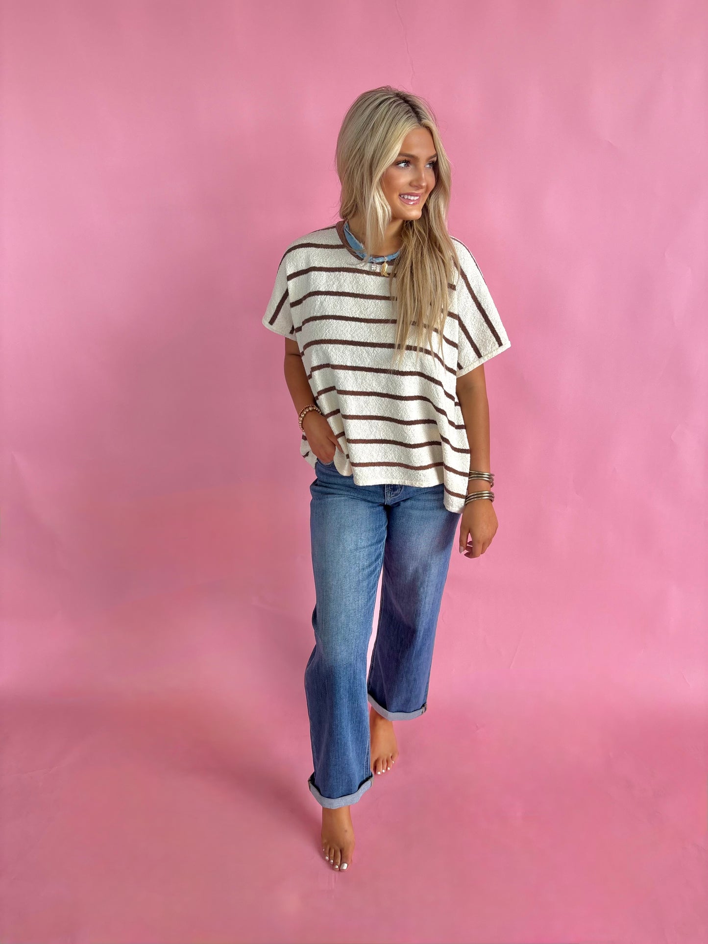 Stripe Sweater Shirt - Brown