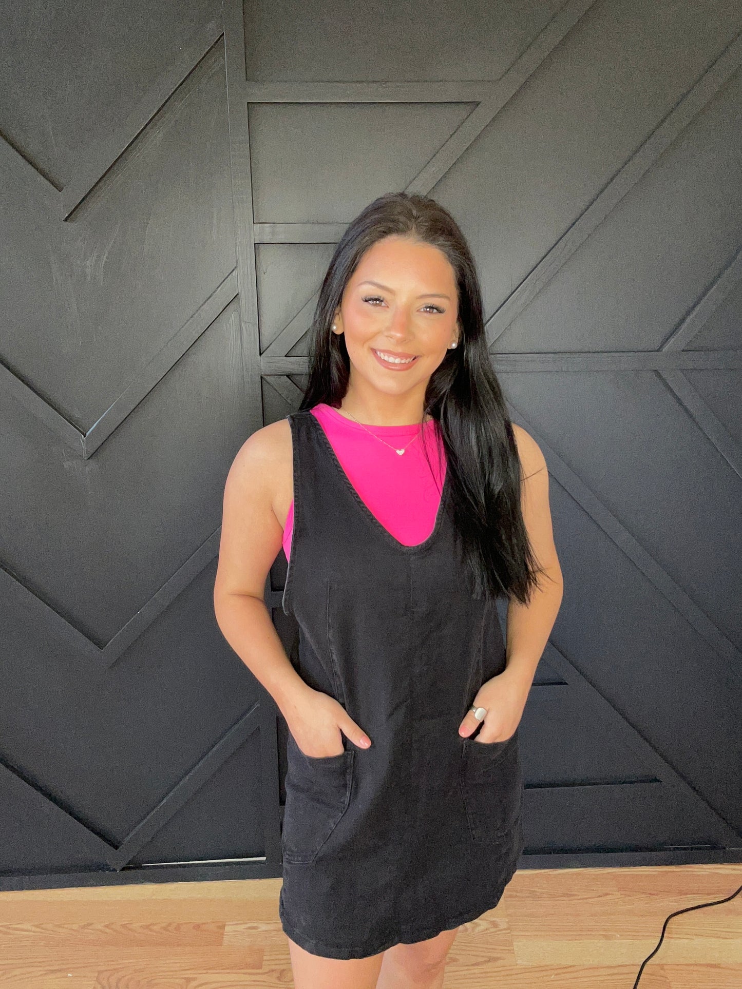 Black Denim Overall Dress