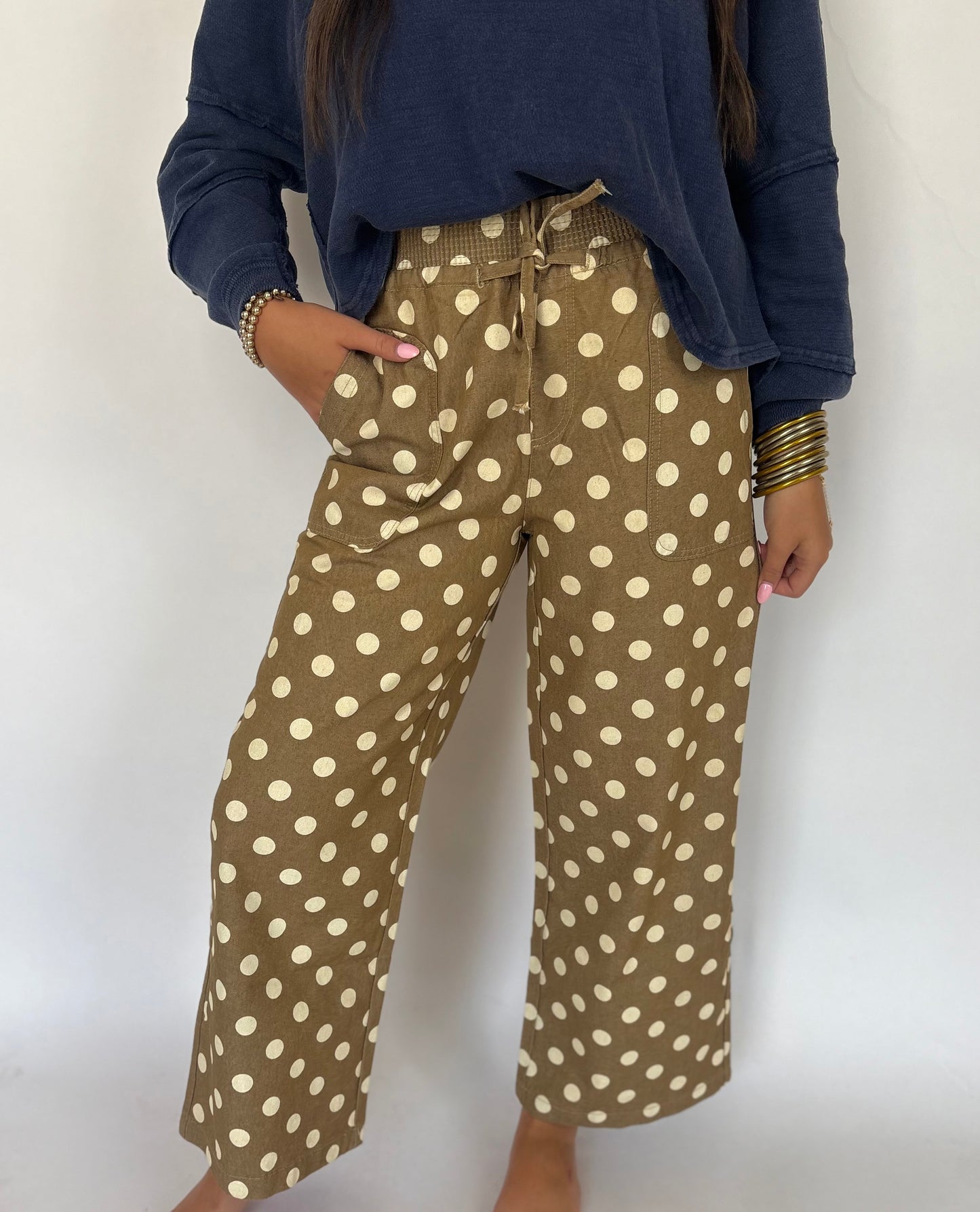 Wide Leg Relaxed Polka Dot-Taupe