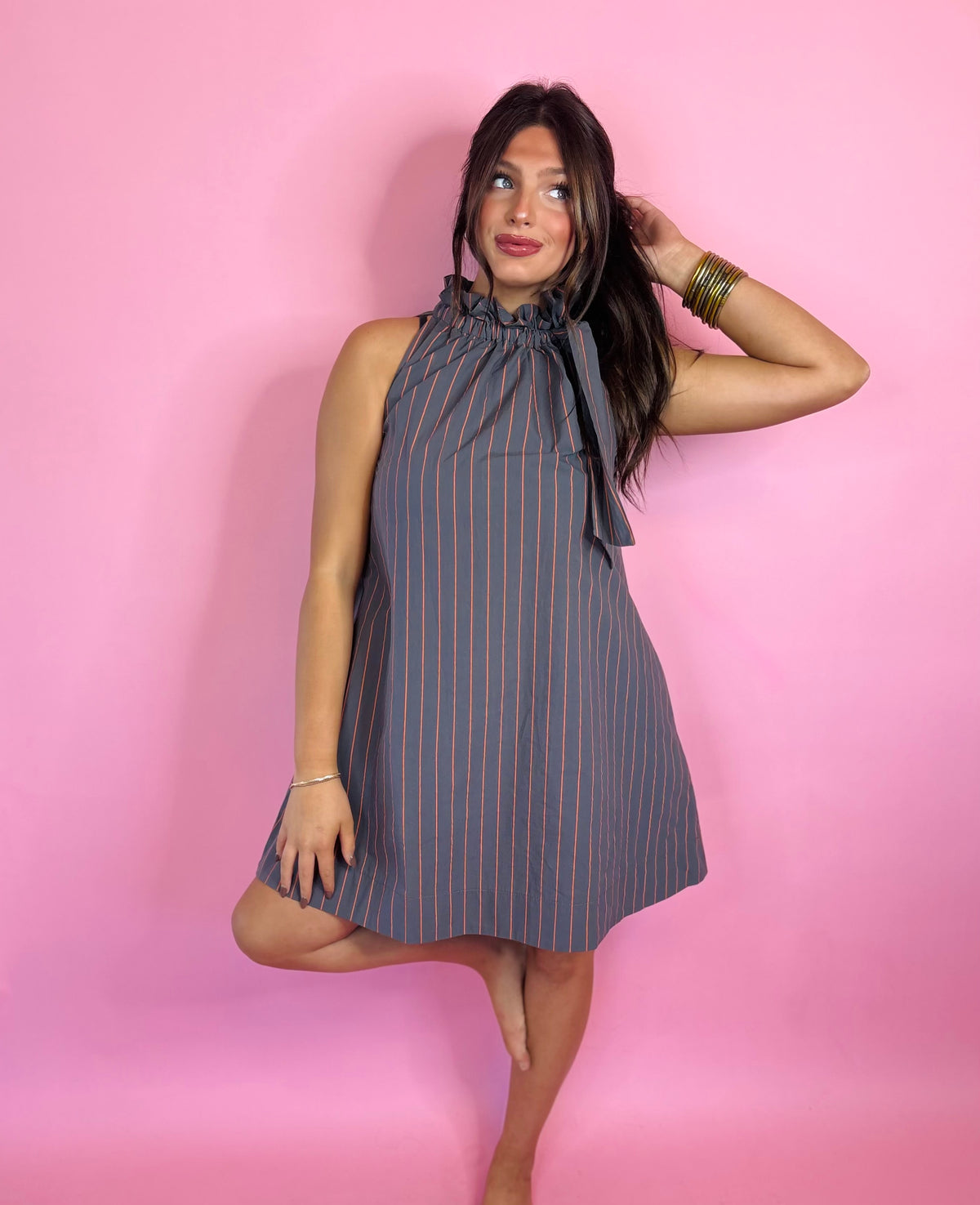 Charcoal/Orange Stripe Mini Dress
