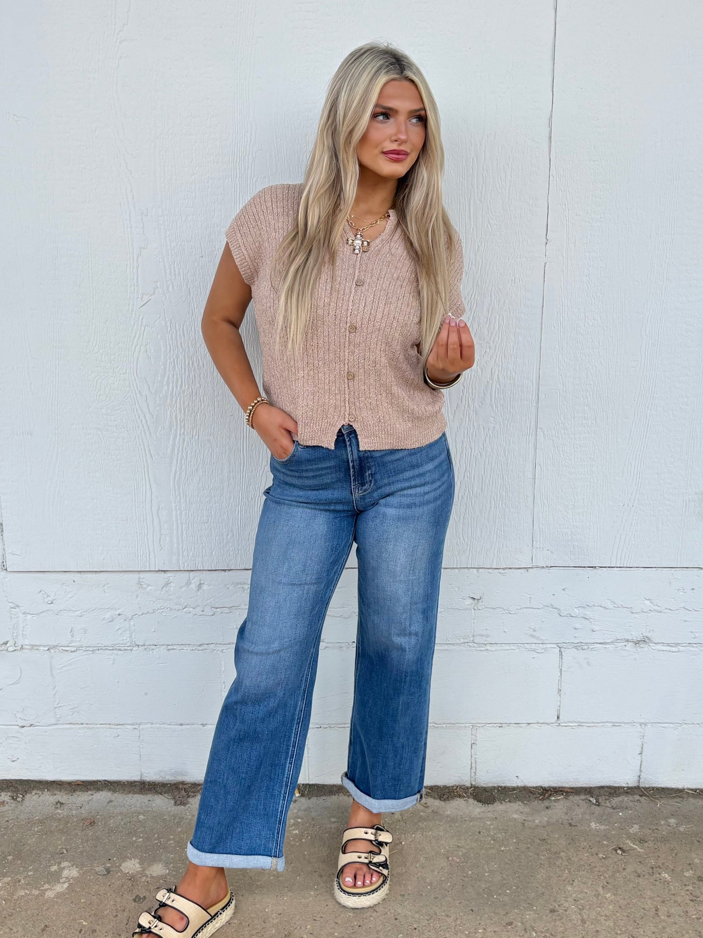 Button Down Knit Sweater(Tan)