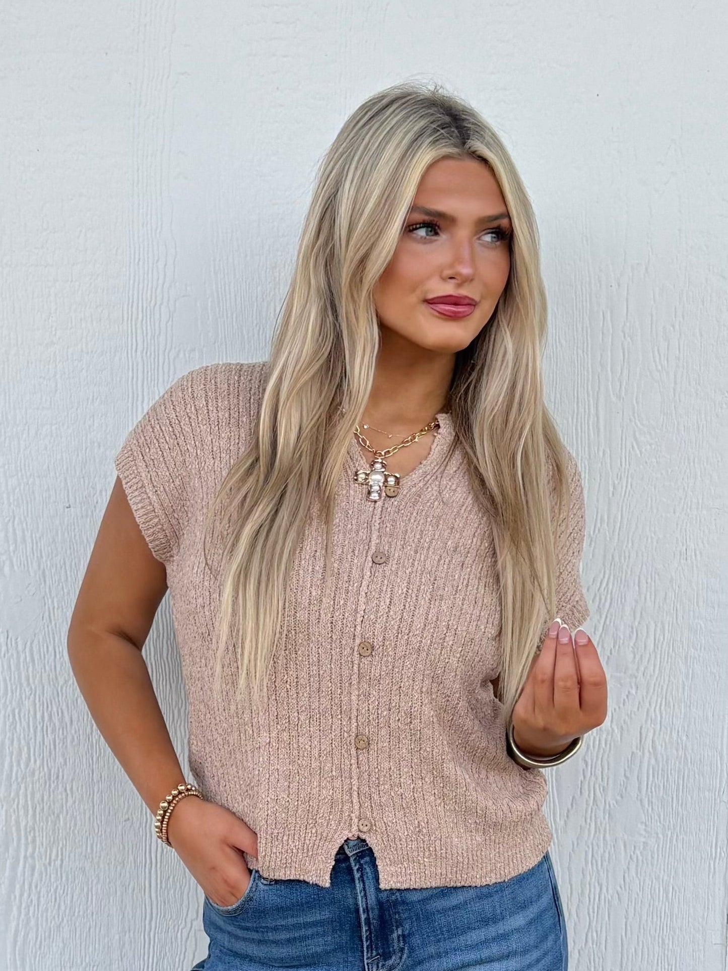Button Down Knit Sweater(Tan)