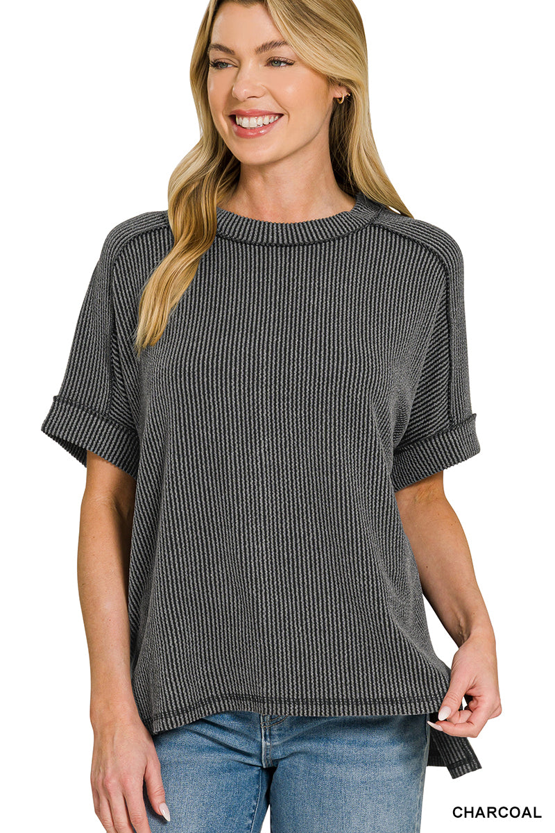 Zenana Rib Top-Charcoal