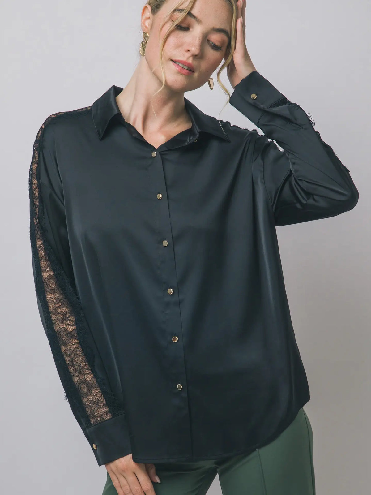 Satin Lace Long Sleeve Top