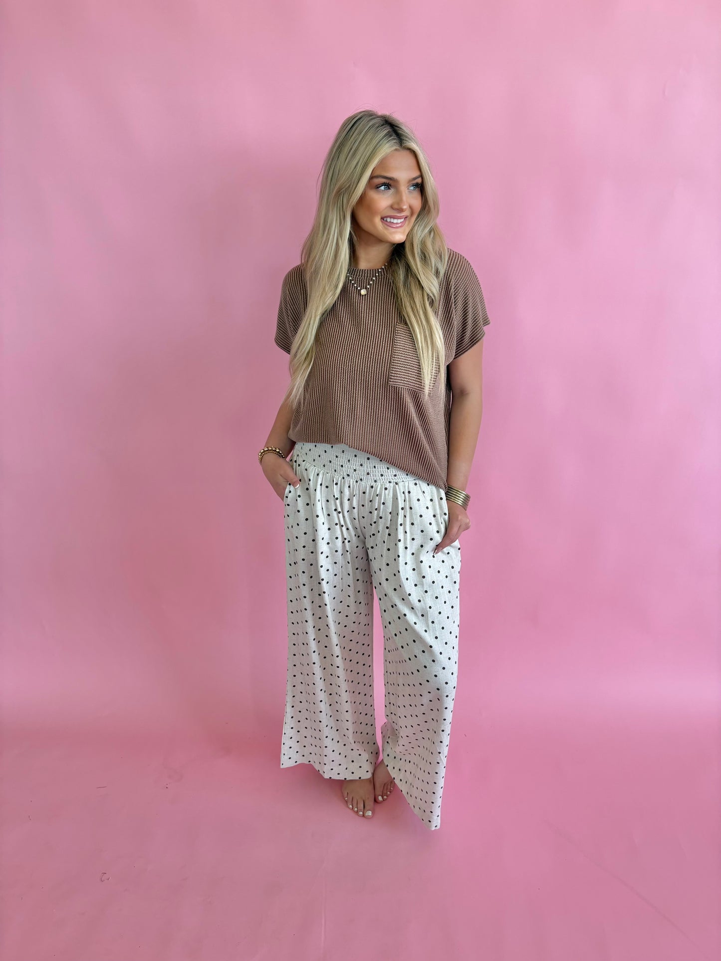 Polka Dot Wide Leg-Oatmeal