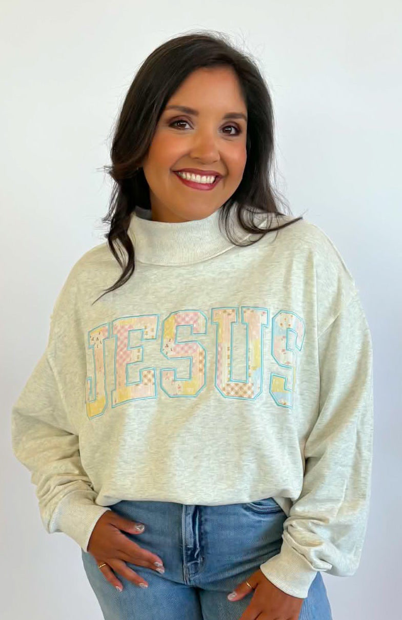 Patchwork Jesus Mockneck