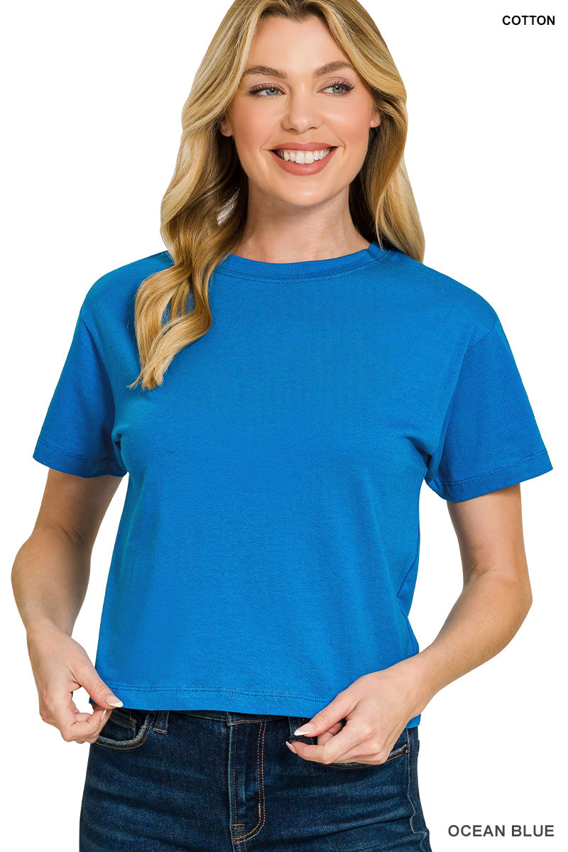 Cropped Cotton Tee - Ocean Blue