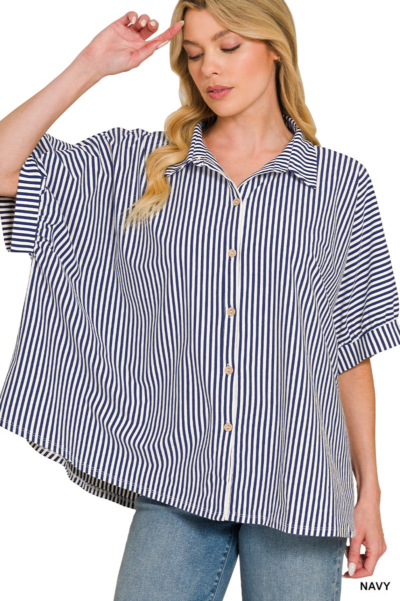 Oversized Zenana Stripe Top-Navy