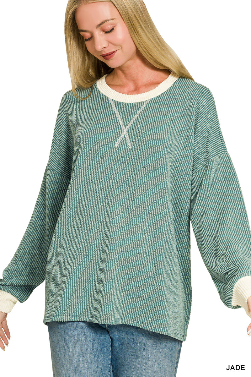 Rib Long Sleeve Shirt-Jade