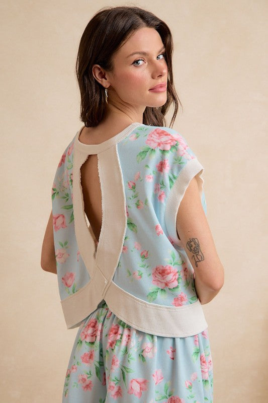 Floral Blue Open Back Top