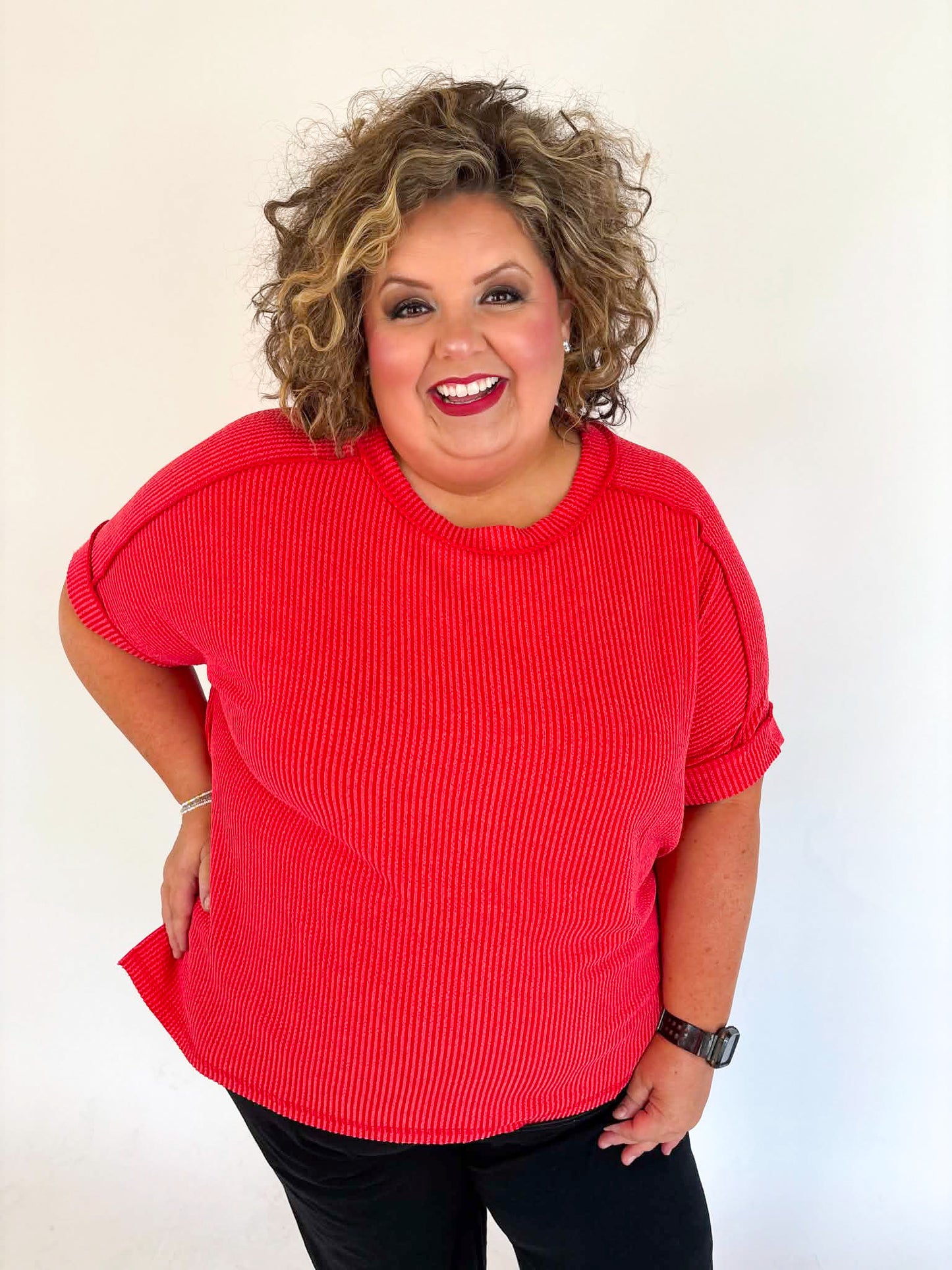 Plus Ribbed Cuff Sleeve - Ruby