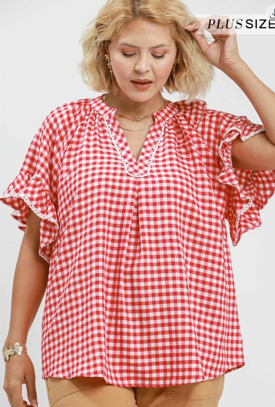 Plus Gingham Red Top