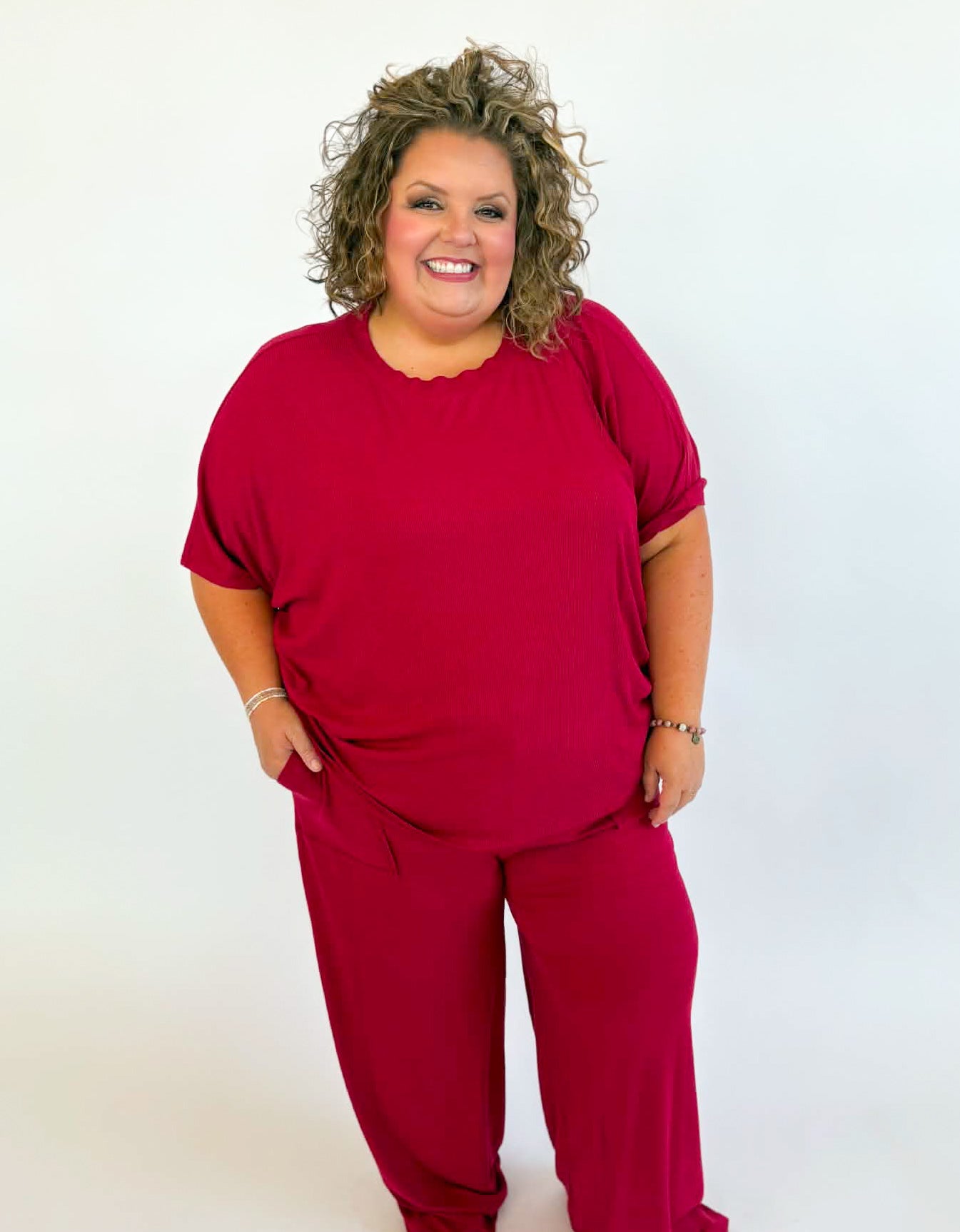 Plus Relaxed Pant Set-Cabernet