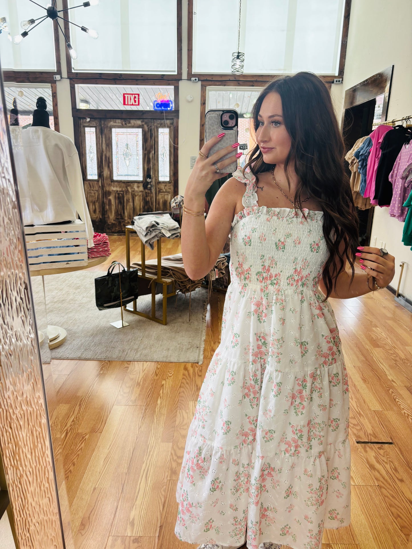 Smocked Floral Ruffle Strap Dress