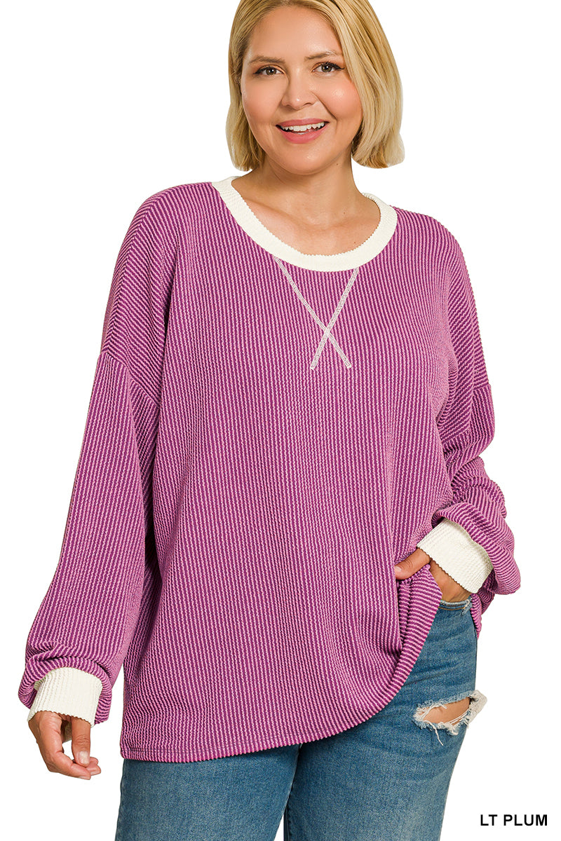 Plus Long Sleeve Shirt-Plum