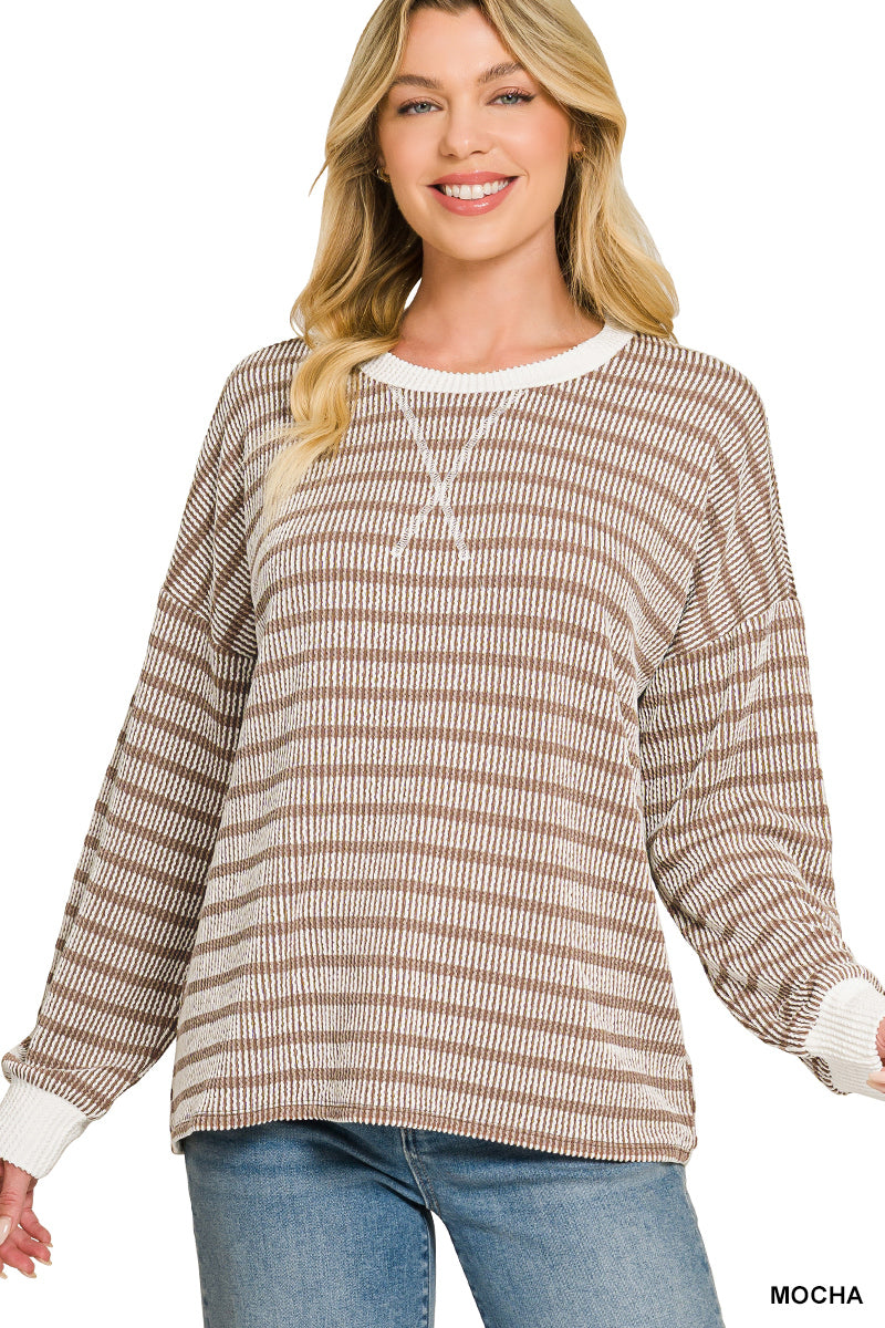 Rib Round Neck Top-Mocha