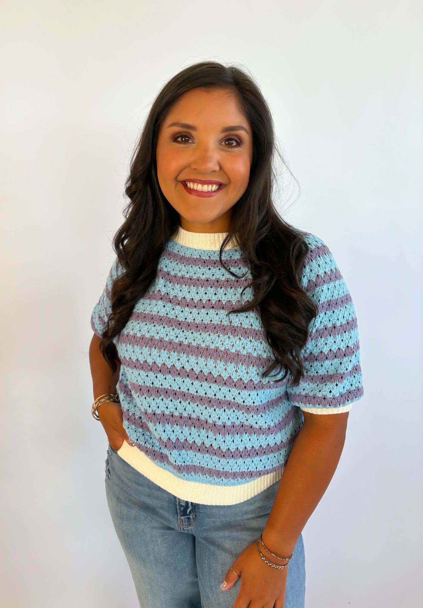 Crochet Knit Top~Denim