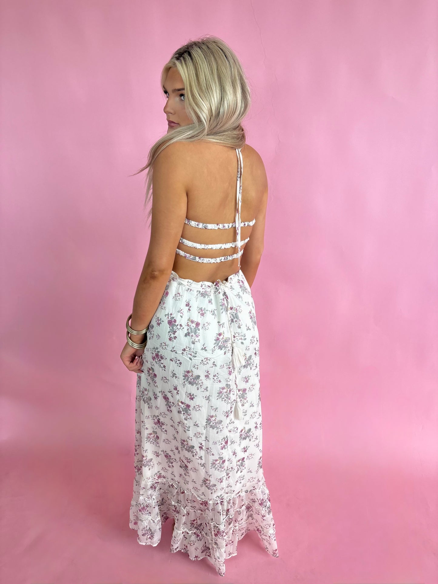 Long Open Back Dress - Floral