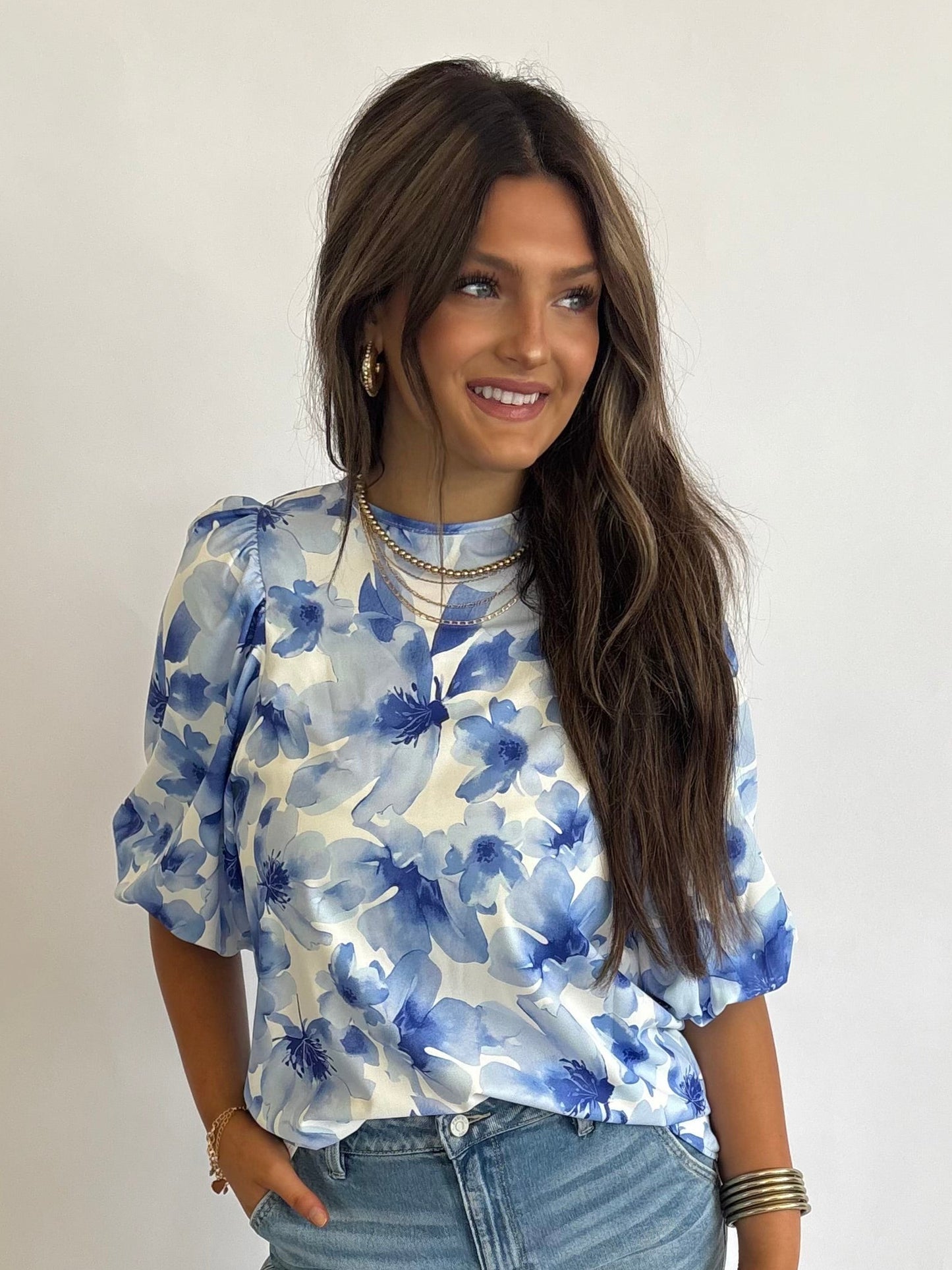 Floral Blouse-Blue