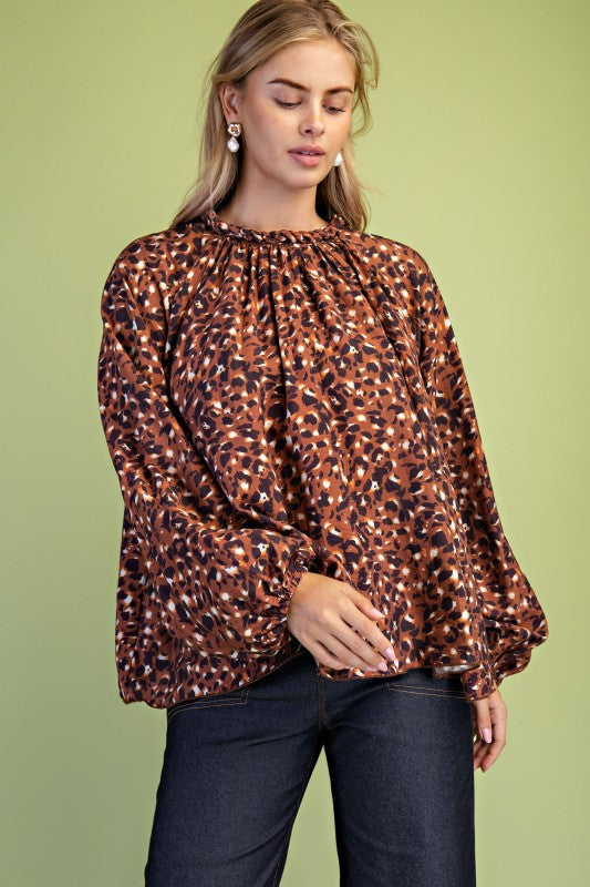 Mocha Leopard Print Blouse