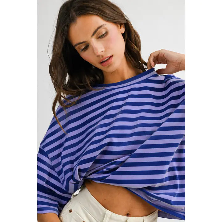 Oversized Stripe Boyfriend Tee-Lav