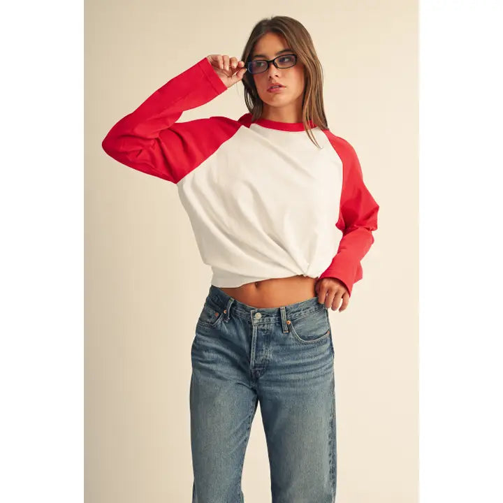 Long Sleeve Red Baseball Tee