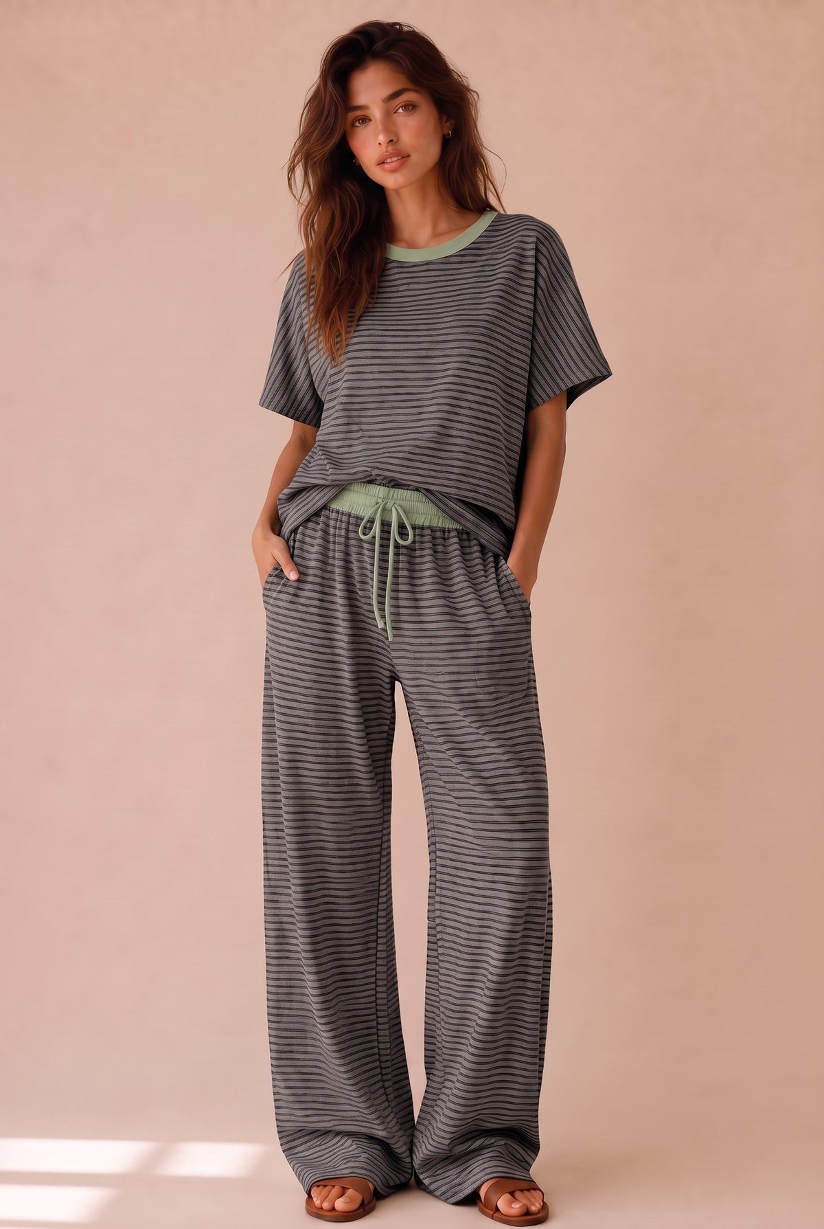 Charcoal Pant Stripe Set