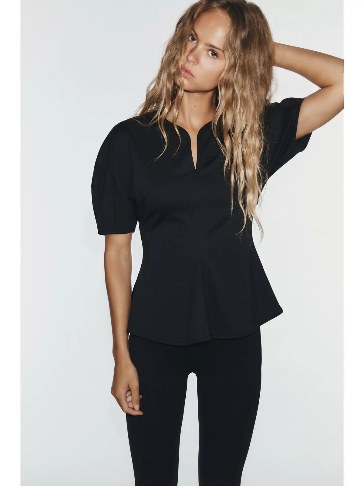 Short Sleeve Black Peplum Top