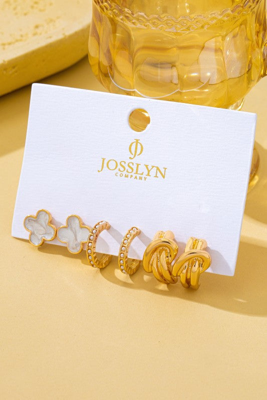 Clover Pearl Trio Earring Set