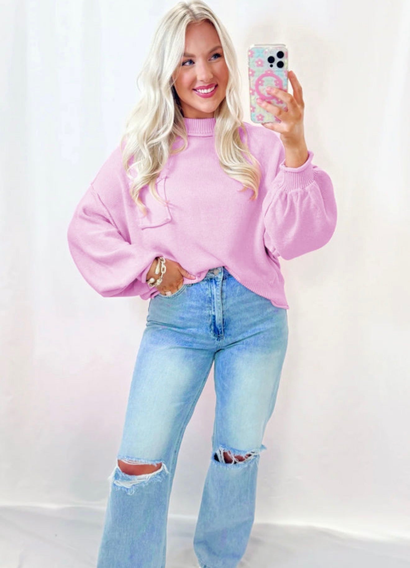 Pink Balloon Sleeve w/ Pocket