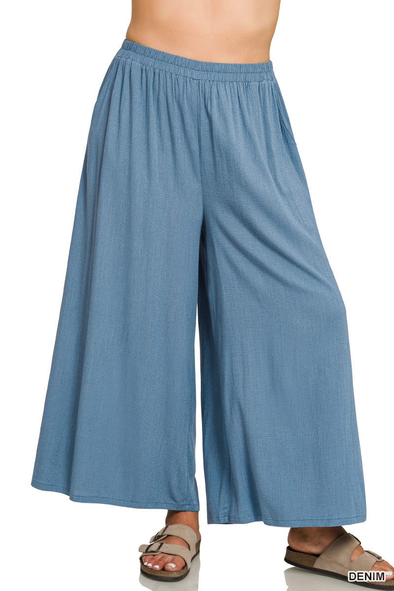 Plus Woven Elastic Band Pants - Denim
